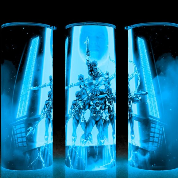 Glow in the Dark Power Rangers 90s Comic Book Style Cup Mug Tumbler 20oz - Picture 1 of 4